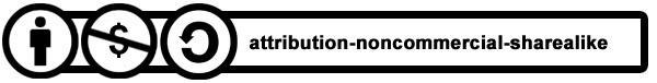 Attribution - NonCommercial - ShareAlike Attribution - NonCommercial - ShareAlike logo. Icon of a person, icon of a crossed out dollar sign, and icon of a reload arrow