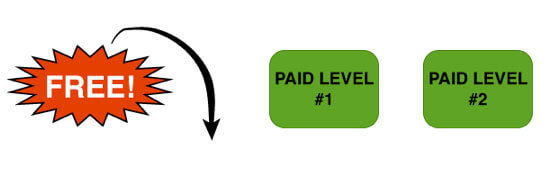 Chargify Example Image shows a free icon with an arrow dropping off, missing "Paid Level #1" and "Paid Level #2"