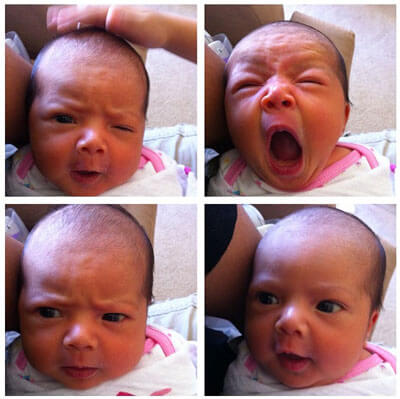 Our Precious Daughter Baby pictures of Pat's new daughter, smiling, yawning, and making skeptical faces