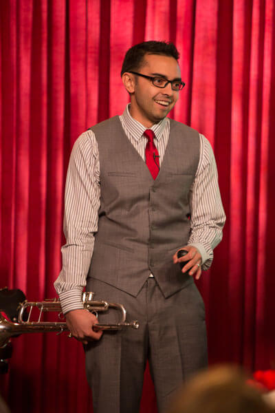 Picture from Platform Conference 2013 of Pat Flynn with trumpet.