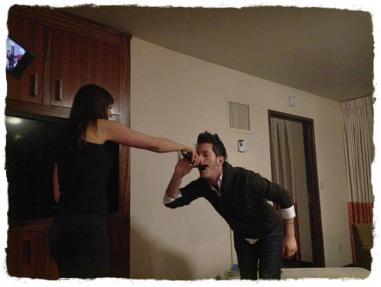Jaime pulling a sword out of Roderick's Mouth