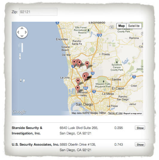sgt-map A map showing the San Diego area with location pins showing companies