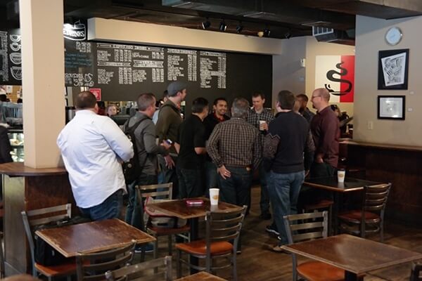 Group meetup in a coffee shop