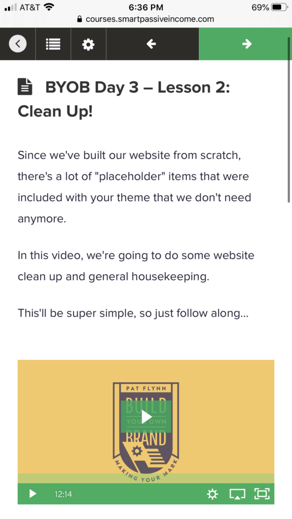 What a Teachable lesson page from Build Your Own Brand course looks like on the iPhone.