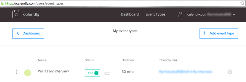 Screenshot of Calendly platform with 30 minute podcast interview event