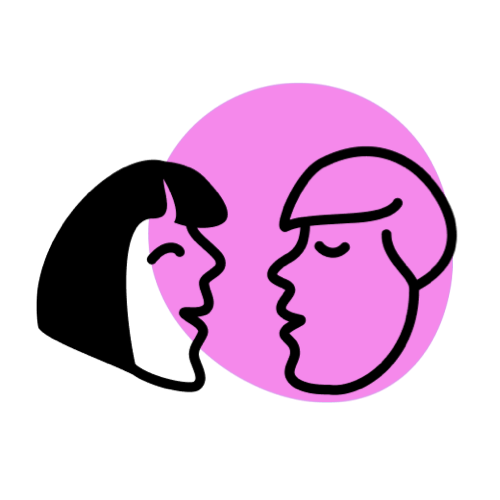 Two cartoon people have a conversation