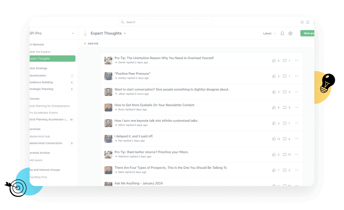 View of the Expert Thoughts space in SPI Pro, where Experts in Residence make their posts