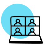Icon of a laptop with a group video call on it