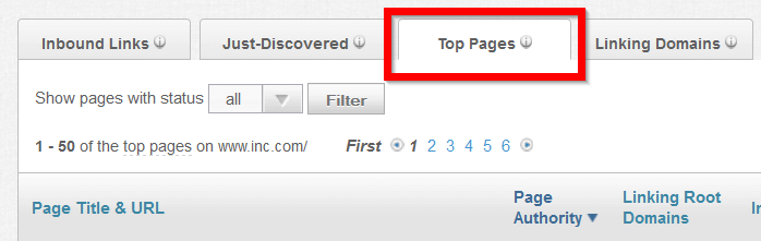The "Top Pages" tab is third from the left.