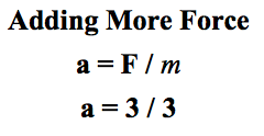 Adding More Force Adding More Force
a = F / m
a = 3 / 3