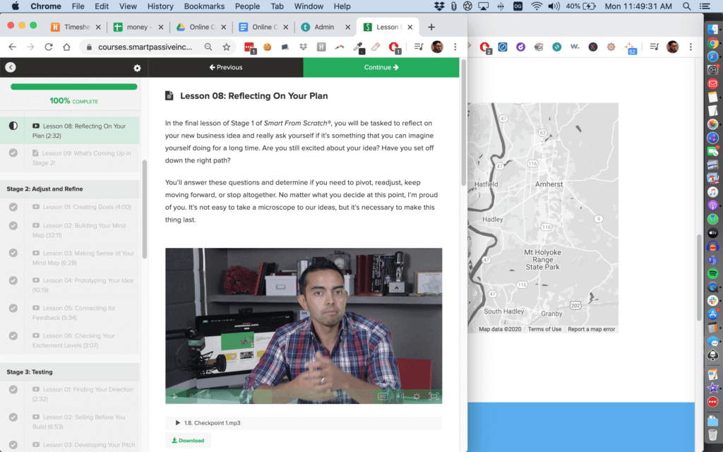 In this screenshot from one of the lessons from my Smart From Scratch® course, you can see how I provide several different forms of content for the course taker to learn from, including text, video, and audio.