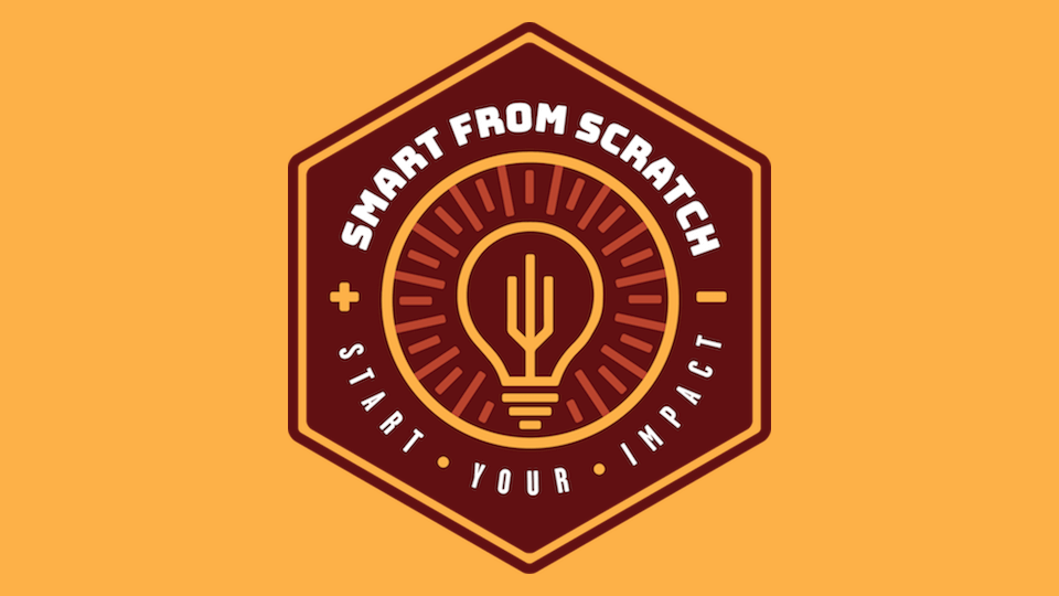 Smart From Scratch logo with a light bulb in the middle