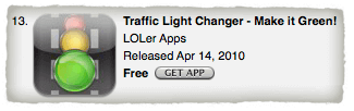 traffic-light-changer-ranking Listing for "Traffic Light Changer — Make it Green!" showing that it is ranked 13 in the Free section.