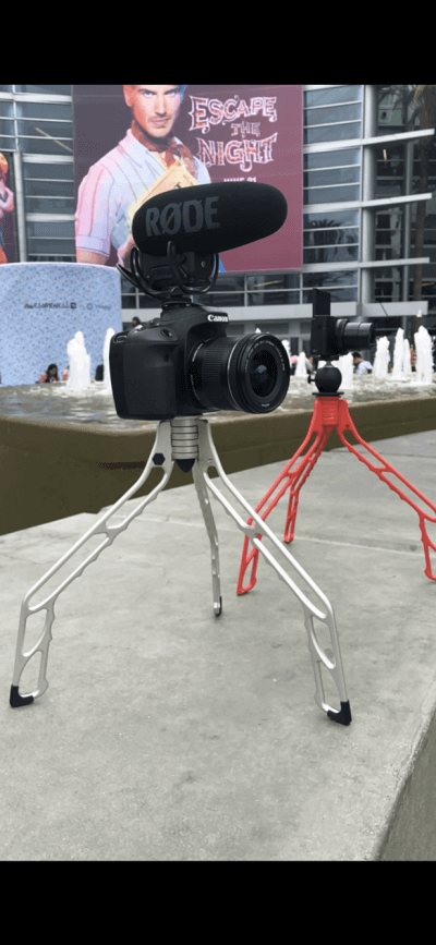 VidSummit 2018 SwitchPods, with an aluminum one and a red plastic one
