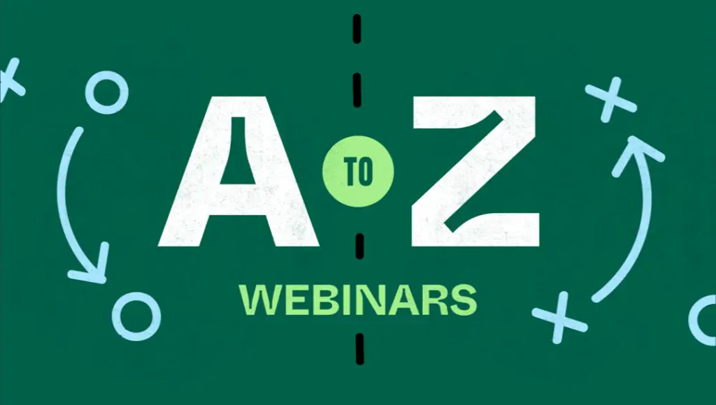 A to Z Webinars logo with arrows showing Os and Xs moving, like in a sports diagram
